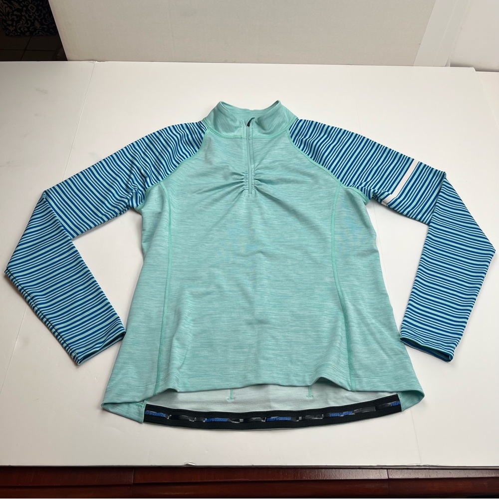 Novara Cycling Top Teal Green Striped Long Sleeve Quarter Zip Womens‎ Size Large